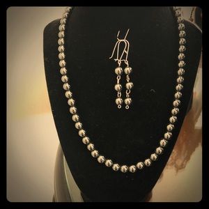 Handmade silver beads necklace and earrings